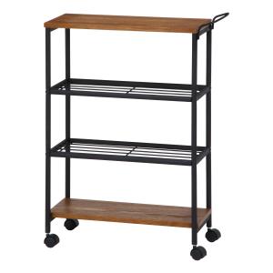 トローリーワゴン キッチンワゴン キャスター付き 収納ラック　4段 幅64cm ブラウン【新品】【送料無料】