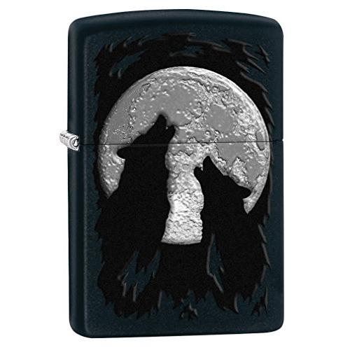 Zippo Custom Lighter:Wolves Howling at the Moon-Bl...