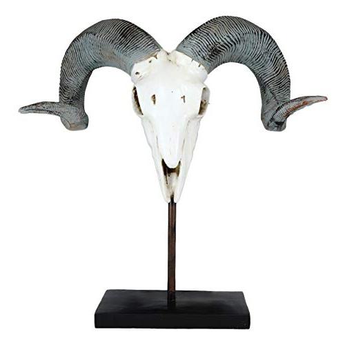 エブロスリアリスティックビッグホーン羊の頭の頭蓋骨彫刻オンミュージアムポールスタンド18.5&quot;ハイラ...