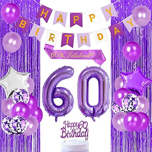 女性のための紫の60回目の誕生日デコレーション60素敵な誕生日パーティーHappy Birthday...
