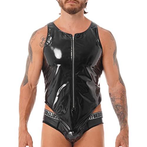 iiniim Mens Wetlook PU Leather Zipper Leotard Body...