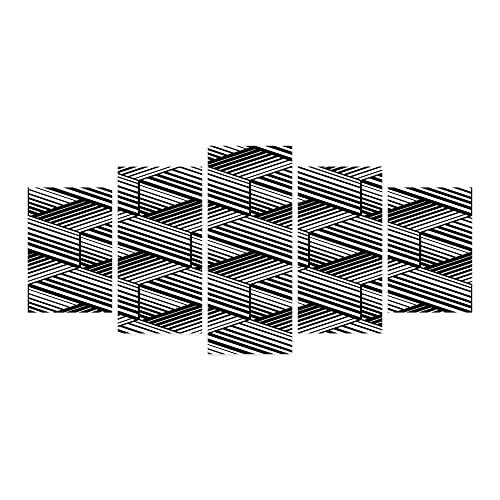 アンベソンヌ抽象5パネルアクリルガラスウォールアート、現代的な構成のモノクロームの六角形の斜め筋の繰...