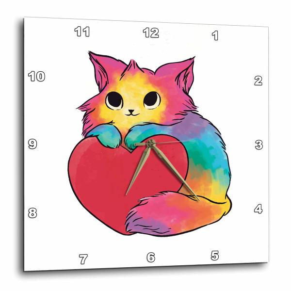 3 dRose Cassie Peters Cats-レインボーハートキャットLGBTQ-壁時計 (...