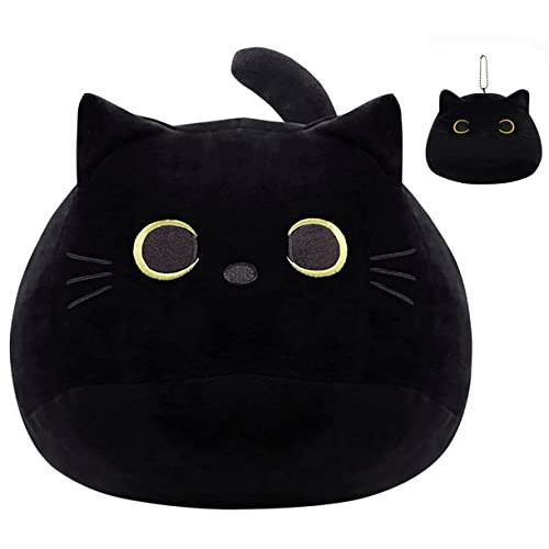 SPIRTUDE 16インチ黒猫ぬいぐるみ、黒猫プリッシュ黒猫枕、キーホルダー付き可愛いプリッシュ黒...