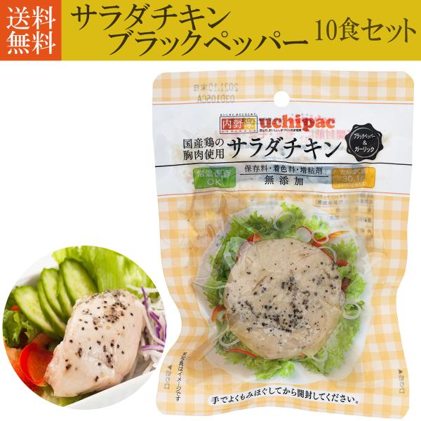 サラダチキン まとめ買い 常温 無添加 10食セット ブラックペッパー&amp;ガーリック味 ウチパク 非常...