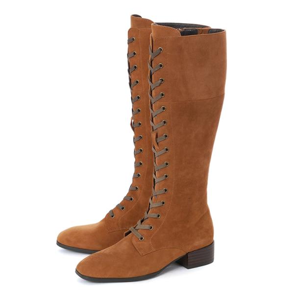 cavacava サバサバ レディース 本革 レースアップロングブーツ 7420005 ライトブラウ...
