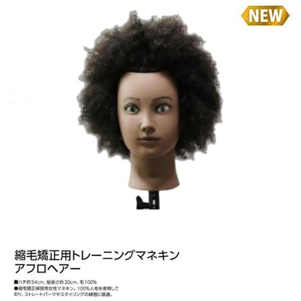 縮毛矯正用 トレーニングマネキン アフロヘアー人毛100％ 縮毛矯正 基礎練習 ウィッグ アフロ 美...