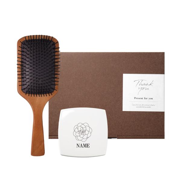 ヘアブラシ ミラー セット 名入れ コンパクトミラー パドルブラシ ブラシ くし ハンドミラー 拡大...