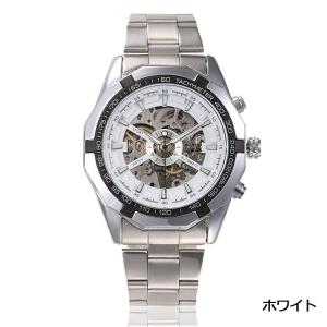 WINNER オシャレ 腕時計 メンズ 男 アナログ 金属 ベルト 機械式 自動巻き ウォッチ (ホワイト)
