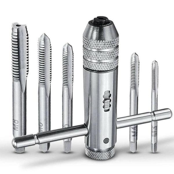 ラチェット式 タップホルダー タップ 5本付 ねじ切り ねじタップ ネジ山修正 回転 スライド Ｔ型...