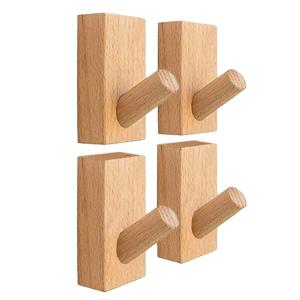 木製フック 4個セット おしゃれ 3×6cm 壁掛けフック 洋服掛け 帽