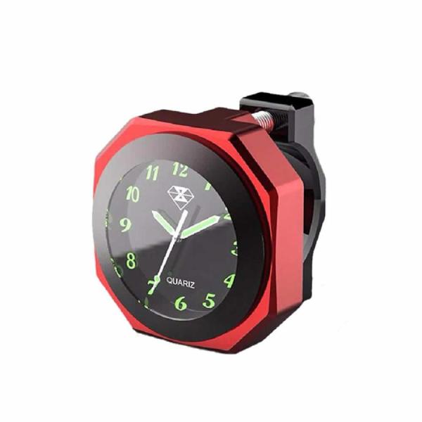 バイク 時計 防水 IPX7級 レッド オートバイ 自転車 用 アナログ ハンドル 外付 夜光 クロ...