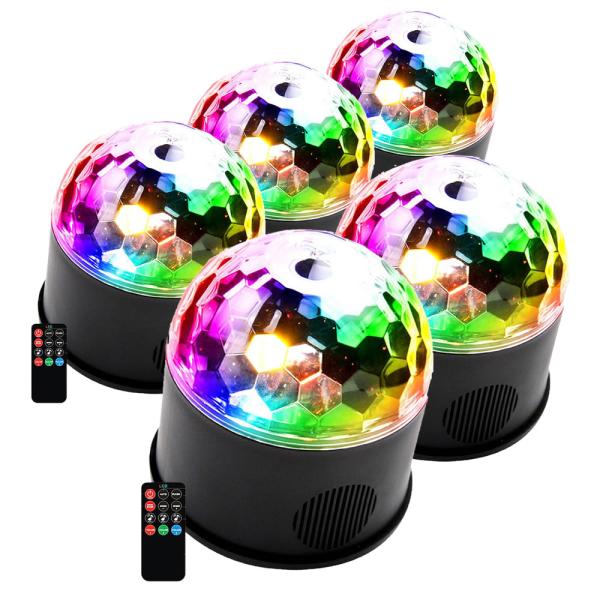 5個セット ディスコ 空間 ライト ミラーボール LED 9色 リモコン付き USB パーティ 車中...