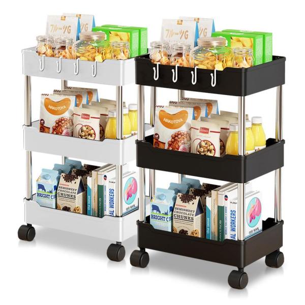 キッチンワゴン キャスター付き 収納ラック 3段 オープンシェルフ 隙間収納棚 スリム 軽量 台所 ...