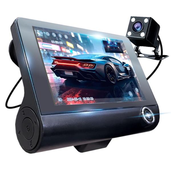 3カメラ搭載 ドライブレコーダー 前後 吸盤式 3カメラ 4インチ 超大画面 タッチパネル式 HDR...