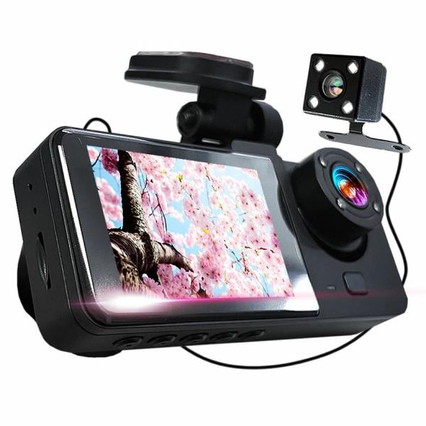 ドライブレコーダー 常時録画スマホ 3カメラ 前後 リア ドラレコ 車 暗視機能 バックカメラ 事故...