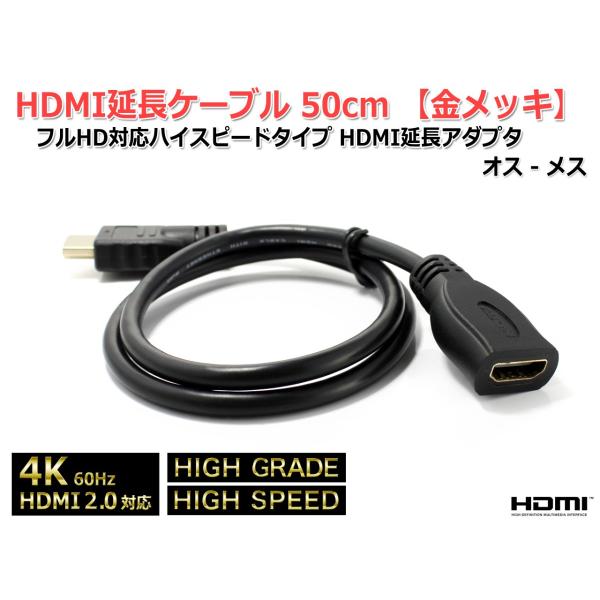 HDMI延長ケーブル50cm 4K フルHD対応ハイスピードタイプ HDMIプチ延長アダプタ オス-...