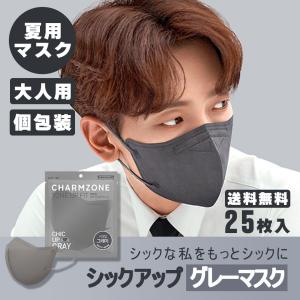 【25枚セット】夏マスク 夏 お肌に優しい 韓国製 不織布 個包装 マスク グレー Gray 2D くちばし型 立体構造 3層 使い捨て カラーマスク 飛沫
