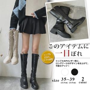 ロングブーツ レディース レースアップロングブーツ
