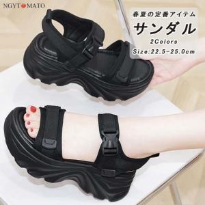 スポーツサンダル 厚底 マジックテープ 厚底サンダル レディース スニーカー風 カジュアル 履きやすい 歩きやすい おしゃれ 美脚 可愛い 軽量 黒 白