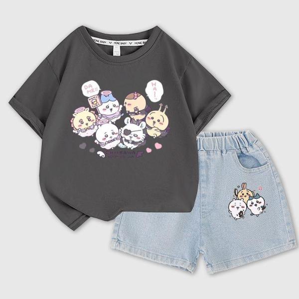 ちいかわ 服 上下セット ウサギ モモンガ キッズ　子供 シャツ 半袖 春夏秋用 快適　かわいい プ...