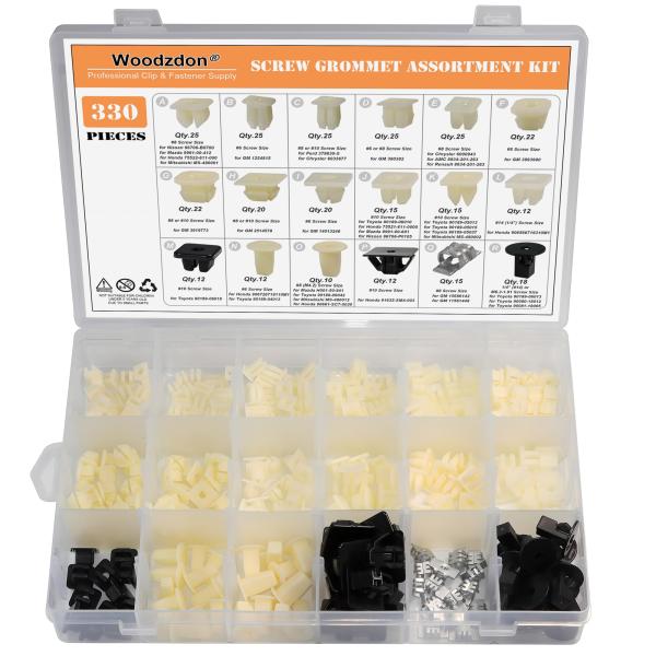 【並行輸入品】Woodzdon 330個 グリル&amp;ヘッドライトベゼル ナイロンナット #6、8、10...