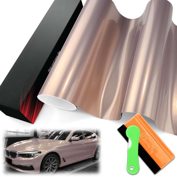 【並行輸入品】1フィートx5フィート PET スーパーグロスメタリックスモーキーパールピンク高光沢ビ...