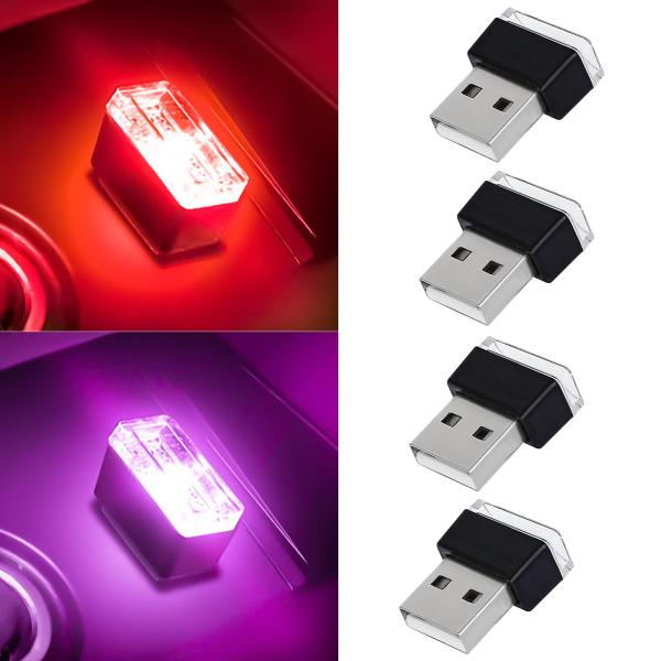 【並行輸入品】4個 USB LED 車内雰囲気ランプ、ポータブルミニオートLED装飾ナイトライト、プ...