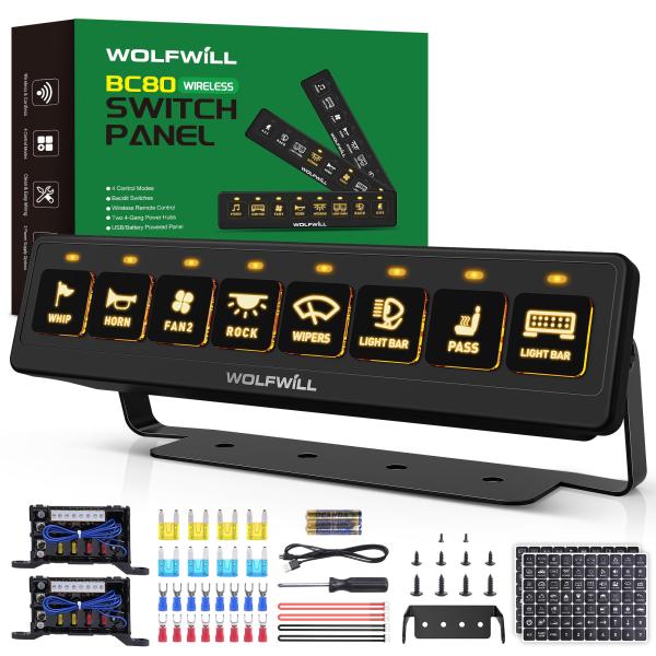 【並行輸入品】WOLFWILL 8ギャングワイヤレススイッチパネルBC80、164フィートリモート、...