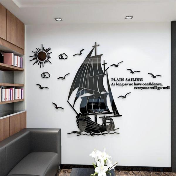 アクリル ステッカー ヨット 船 かもめ 壁 装飾 おしゃれ 高級感 海 太陽 夏 オーシャン 映え