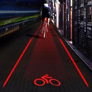 自転車 テールライト 2レーザー + 5LED ロゴ ビーム 安全 警告 赤いランプ 防水