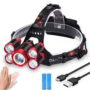led ヘッドライト usb 充電式 5LED 高輝度 20000ルーメン