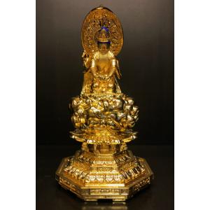 特別仕立 阿弥陀如来 3.5寸 金箔 来迎雲 舟型水煙光背 G-12 : 十八羅