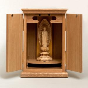 厨子 タモ材突板クリア塗装 埃防止アクリル付 小サイズ(〜4寸仏像用)