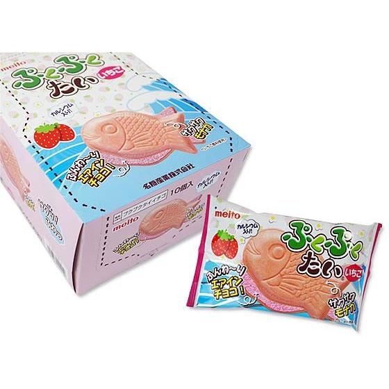 名糖 ぷくぷくたい いちご (10個入) 駄菓子 チョコレート お菓子 景品 箱買い エアインチョコ