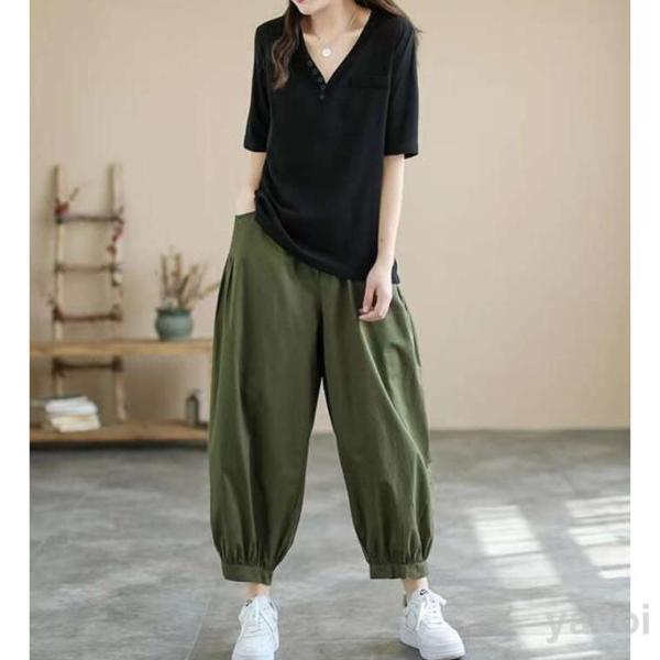 サルエルパンツ レディース 9分丈 春 秋 ワイドパンツ バルーンパンツ 体型カバー おしゃれ ゆっ...