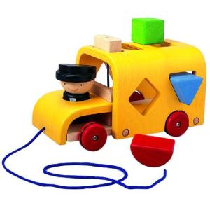 プルトイ 木のおもちゃ 1歳 2歳 3歳 誕生日プレゼント　ソーティングスクールバス