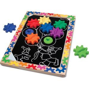 知育玩具 木のおもちゃ　スイッチ＆スピン マグネットギアボード｜nicoly