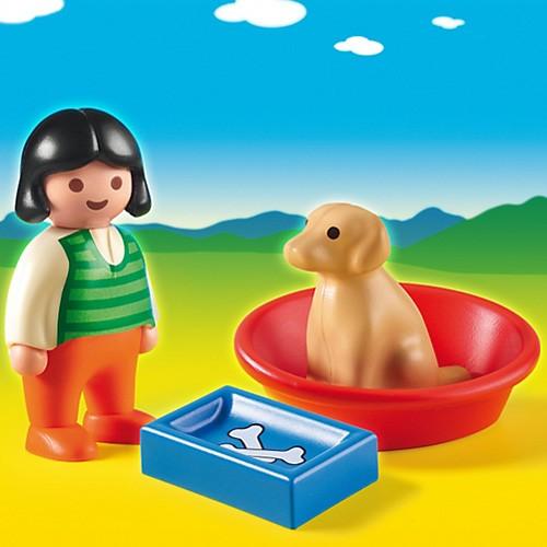 ごっこ遊び 人形　プレイモービル 1.2.3　女の子と仔イヌ