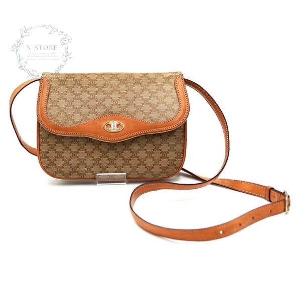 CELINE オールドセリーヌ マカダム柄 2WAY ショルダーバッグ ベージュ×キャメル