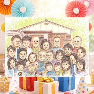 プレゼント そっくり 似顔絵 贈り物 手描き ギフト 名入れ 誕生日 記念日 長寿 お祝い 大人数 孫 ご家族 世代 祖父母 修正無料 実績多数 全員