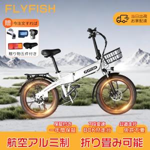 FLYFISH電動アシスト自転車 20インチ 350W強力モーター搭載 2wayモード切替可能 シマノ7段変速ギア 折りたたみ式 通勤 通学 カゴ付き 80km走行 ファットタイヤ