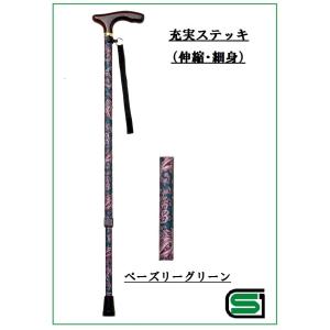 杖 ステッキ 伸縮 細身 ペイズリーグリーン アルミ製 68.5-91cm マキライフテック 女性 AS-70GR｜nihon-outlet