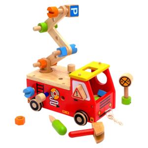 【人気】アクティブ消防車 知育玩具 こども 子供 キッズ おすすめ 積木 ブロック 型はめ おもちゃ のりもの木製 木のおもちゃ ベビー １歳 パズル｜nihonikunoukyoukai