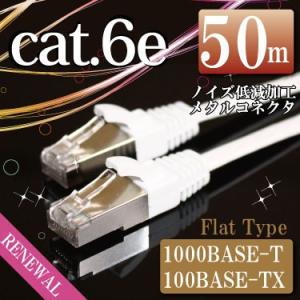LANケーブル50m フラットケーブル ホワイト　シールドコネクタ採用ストレート cat6e｜nihonsen