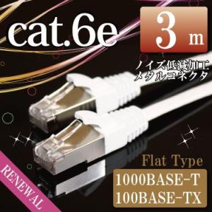 LANケーブル 3m フラットケーブル ホワイト シールドコネクタ採用
