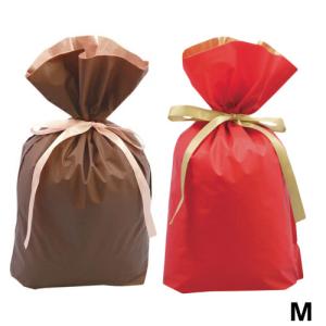 梨地リボン付 ラッピング袋 Mサイズ ブラウン ...の商品画像