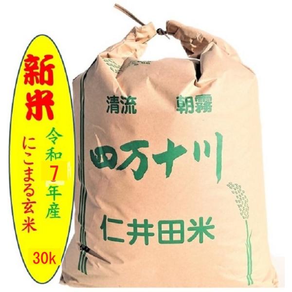 米玄米　新米令和7年高知県四万十町産　仁井田米　にこまる　玄米30ｋ