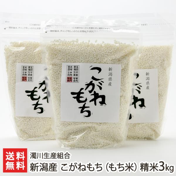 【令和8年度新米】新潟産 こがねもち（もち米）精米3kg（1kg×3袋）/濁川生産組合/のし無料/送...