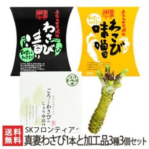 糸魚川産真妻わさび1本と加工品3種3個セット（生わさび, わさび漬け, わさび味噌, しょうゆ漬け）...